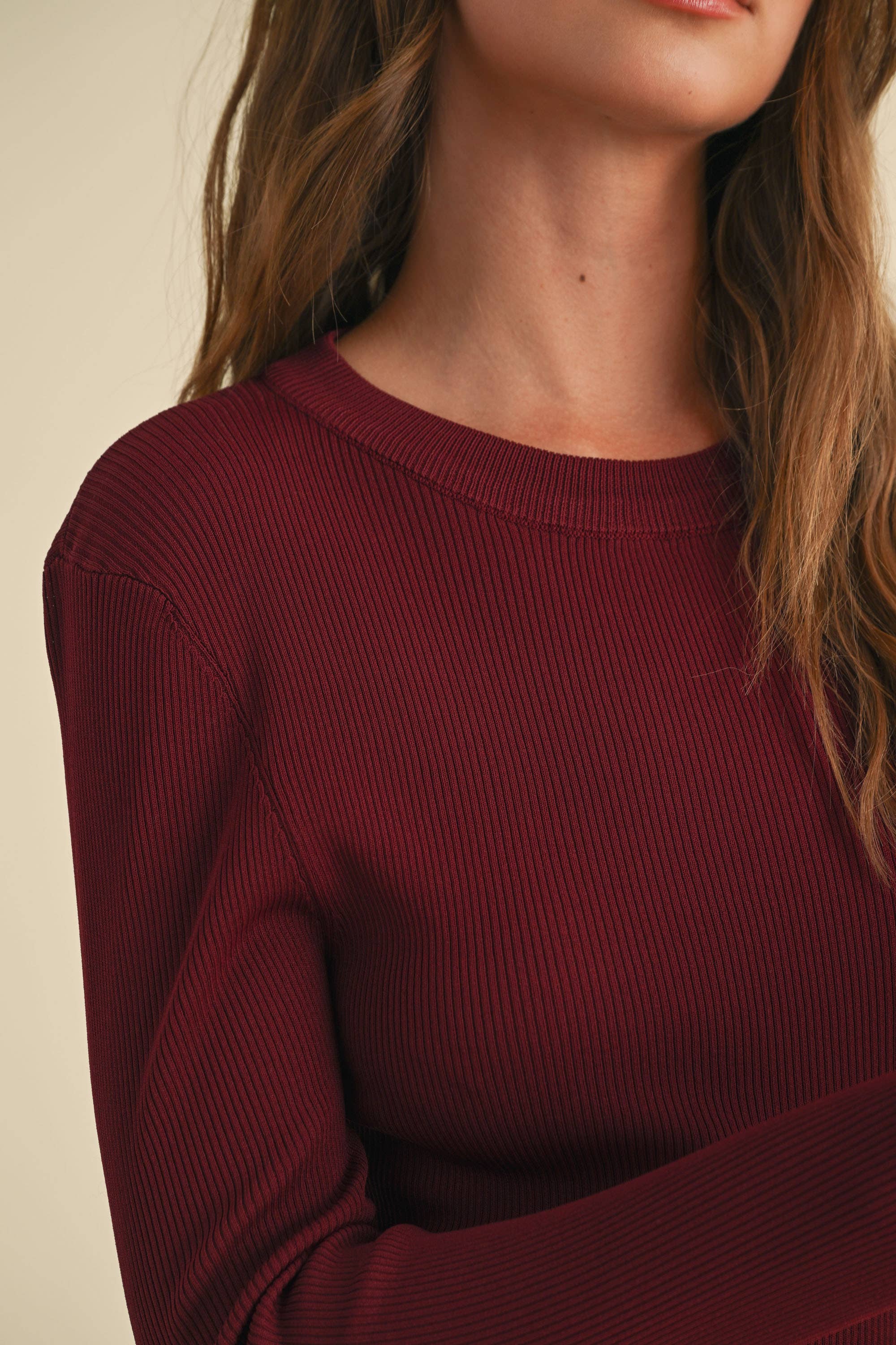 RIBBED LONG SLEEVE BASIC TOP