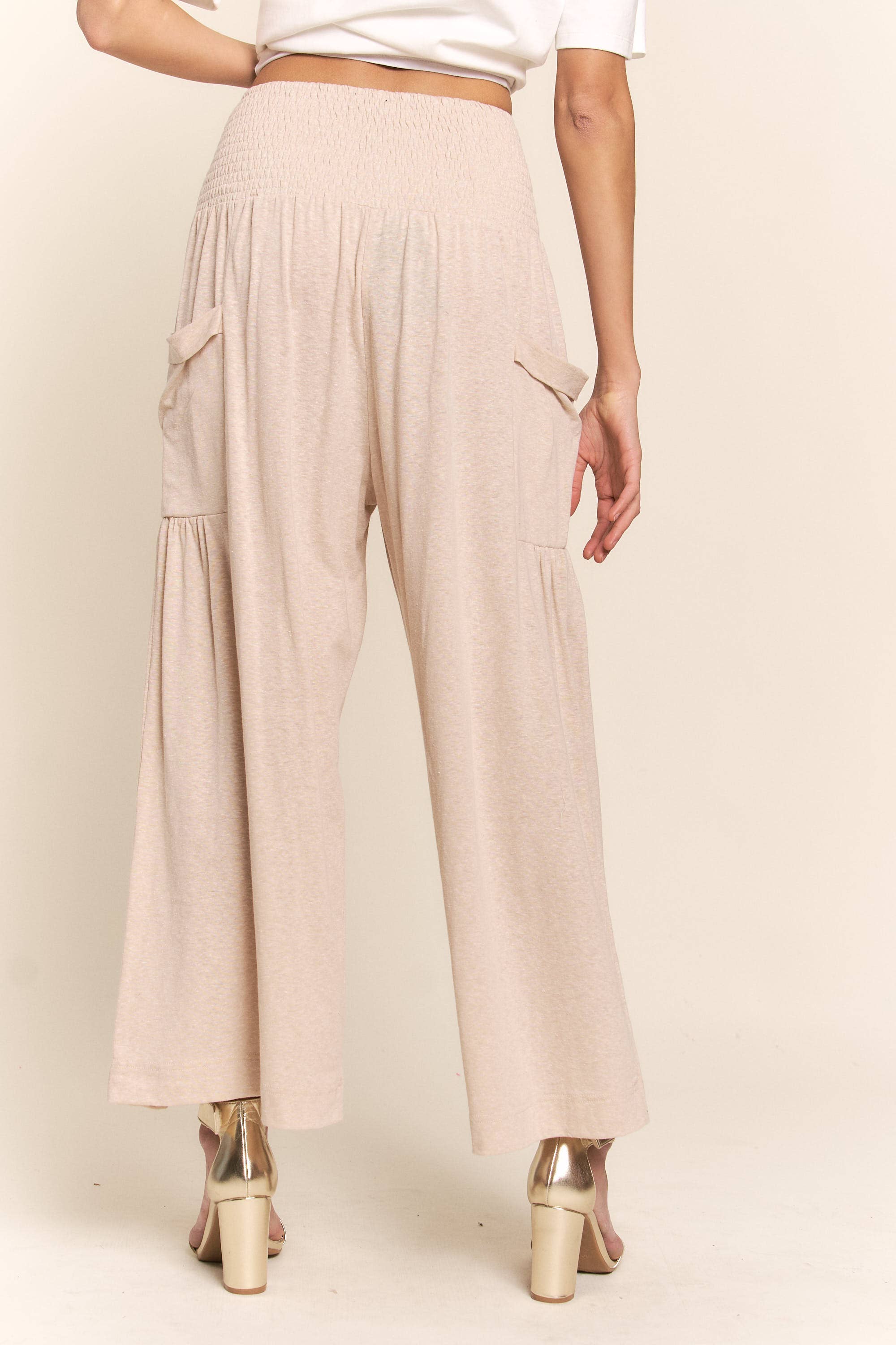 Smocked Waist Boho Pants With Pockets