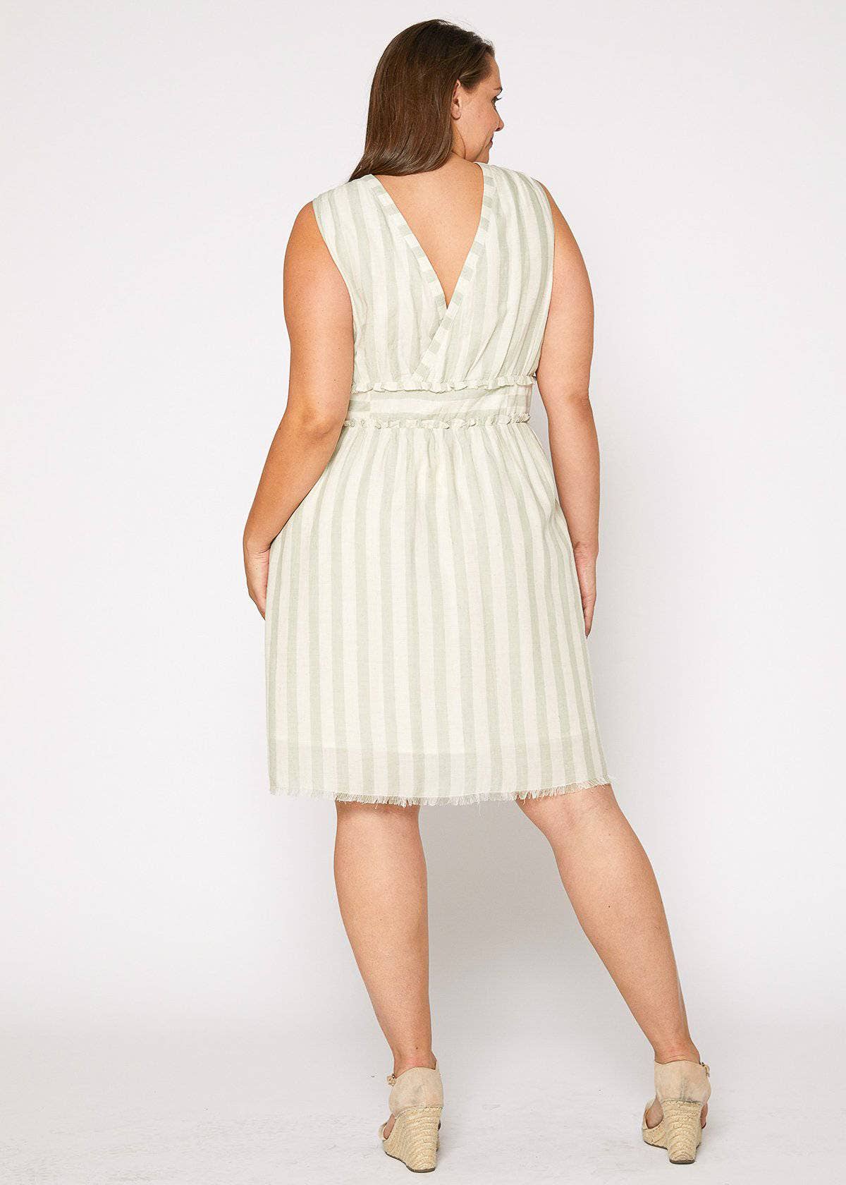 Nurode Plus Size Sleeveless Button Down Stripe Dress in Sage