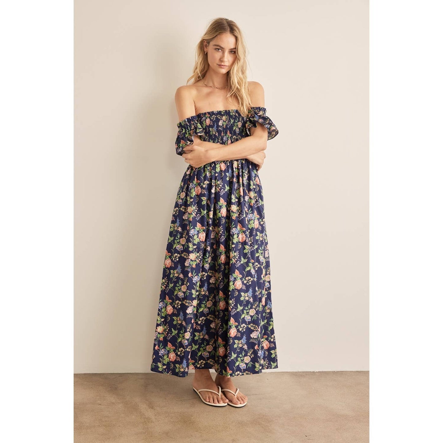 🎉SALE!!🎉 SMOCKED OFF THE SHOULDER RUFFLE SLEEVE MAXI DRESS