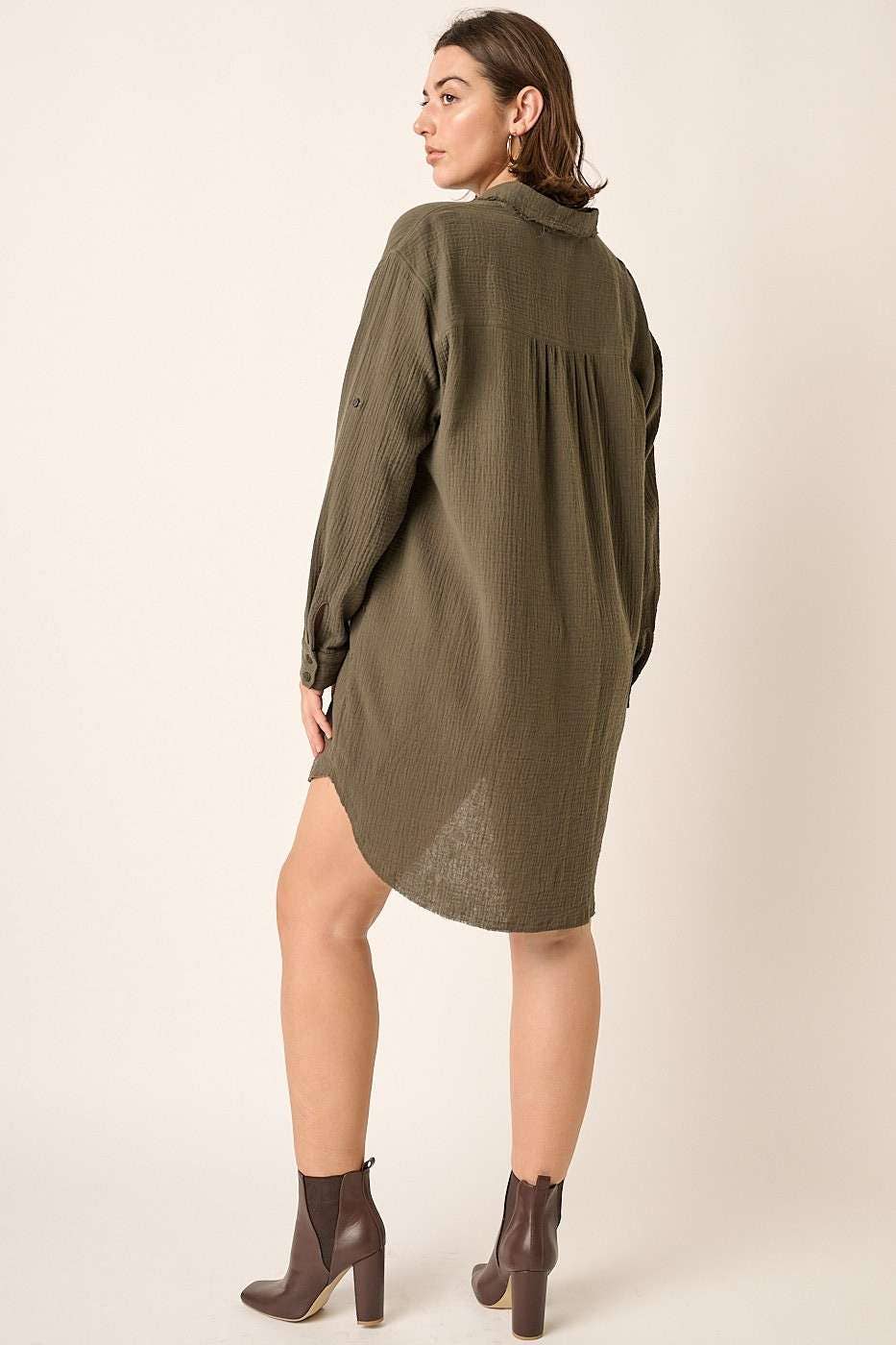 PLUS GAUZE OVERSIZED LONG SLEEVE SHIRT DRESS