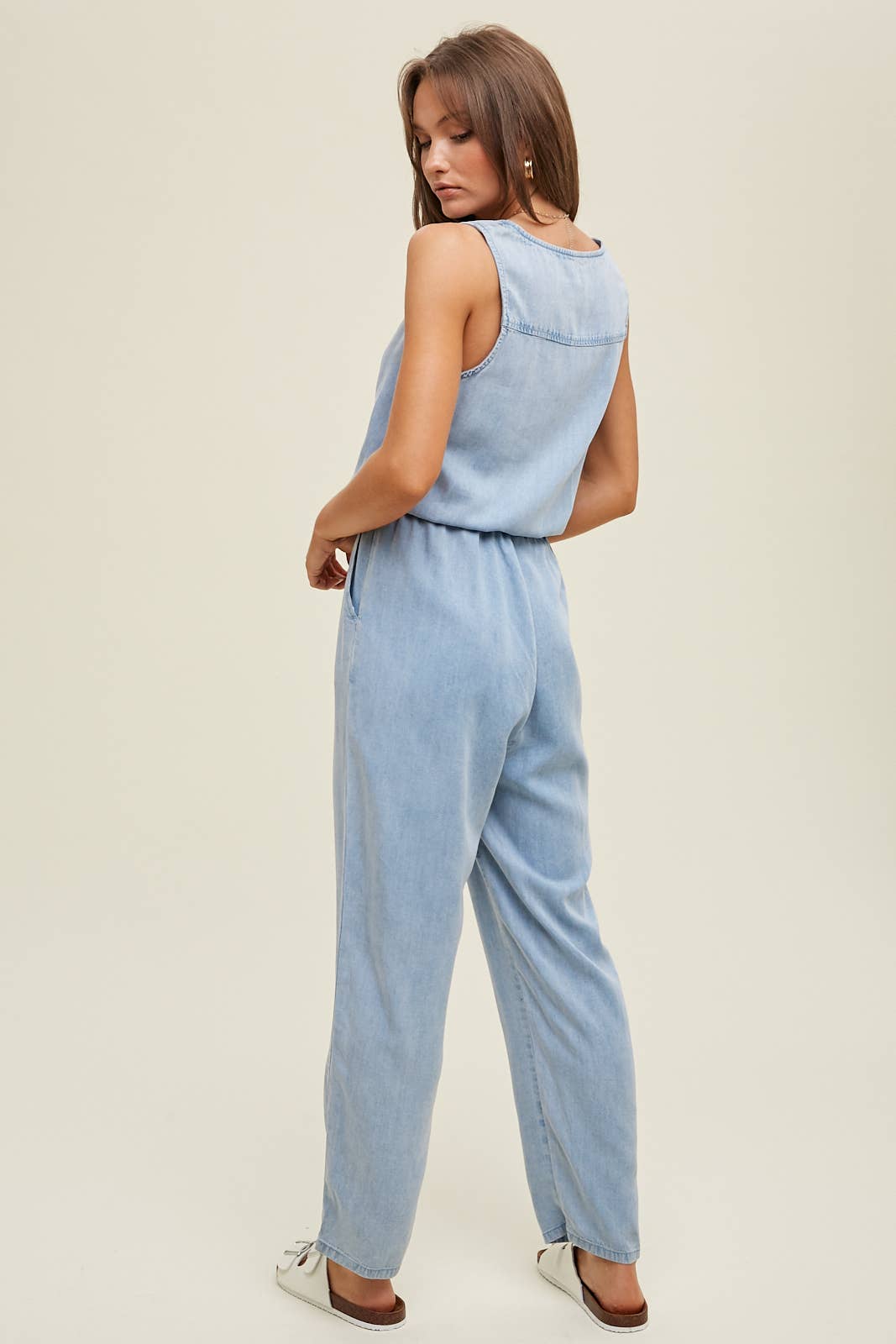 WASHED TENCEL BUTTON-UP TANK JUMPSUIT