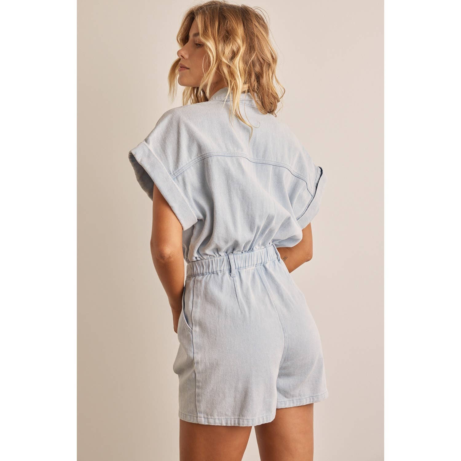 🎉SALE!!🎉 DENIM WASHED ROMPER WITH FRONT BUTTON DOWN DETAIL