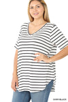 Plus Stripe V Neck Short Sleeve Top