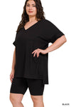 🎉SALE!!🎉PLUS SIZE Brushed Dty Microfiber V-neck Top & Biker