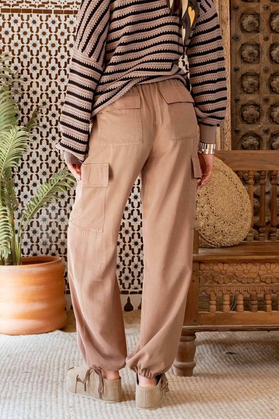 HIGH WAIST DRAWSTRING CARGO PANTS