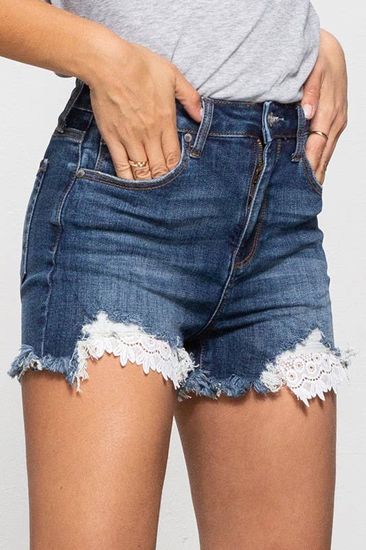 🎉SALE!!🎉 High Waist Lace Lining Denim Shorts