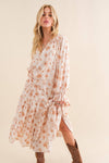 Rayon Dobby Floral Print Neck Keyhole Maxi Dress