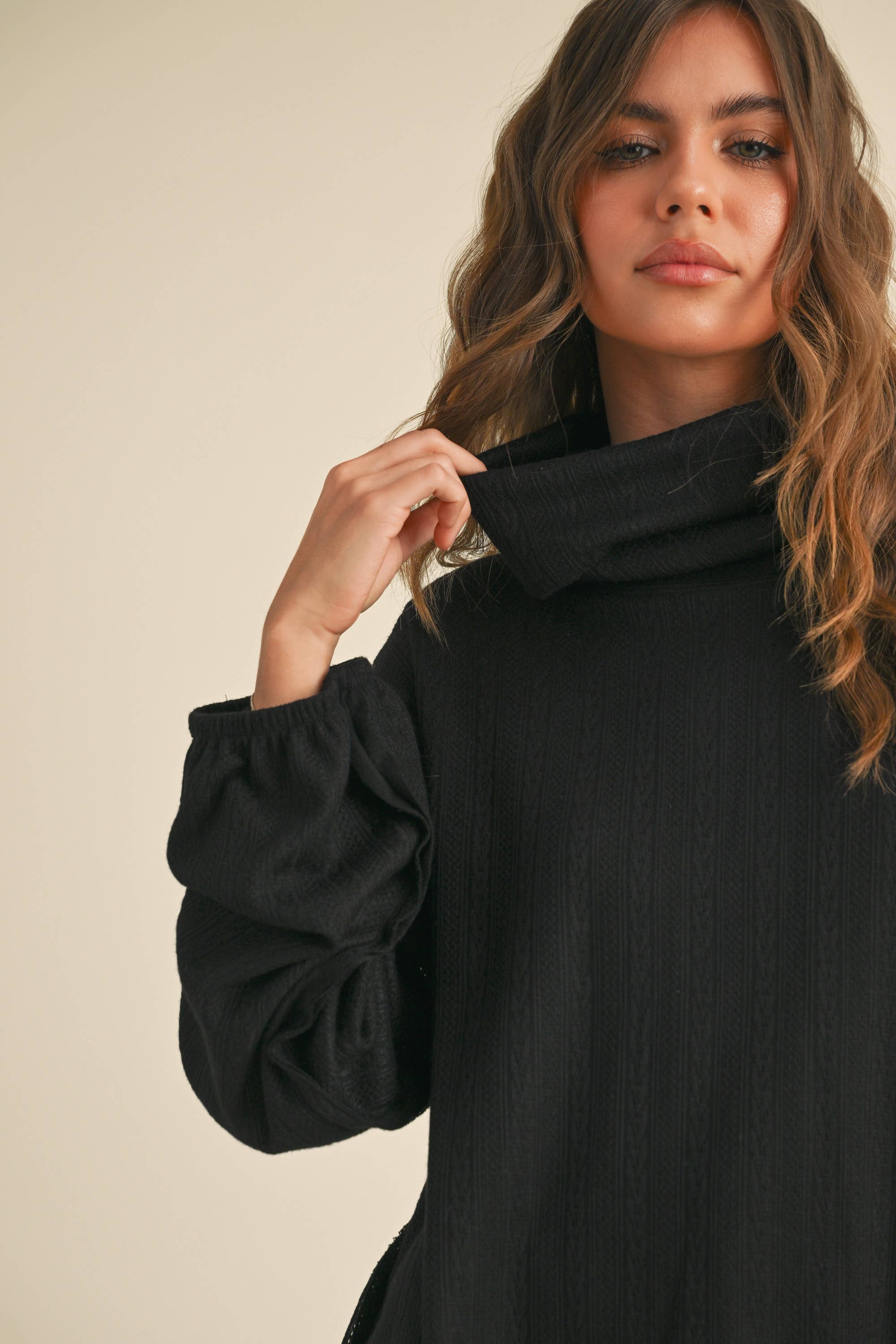 TURTLE NECK DOLMAN SLEEVE KNIT SWEATER TOP