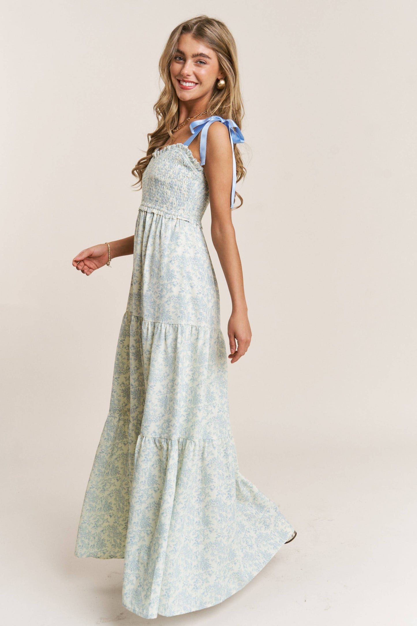 Empire Neck Line Floral Tiered Maxi Dress