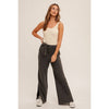 SNOW WASHED ELASTIC WAISTBAND SLIT SIDE PULL-ON PANTS