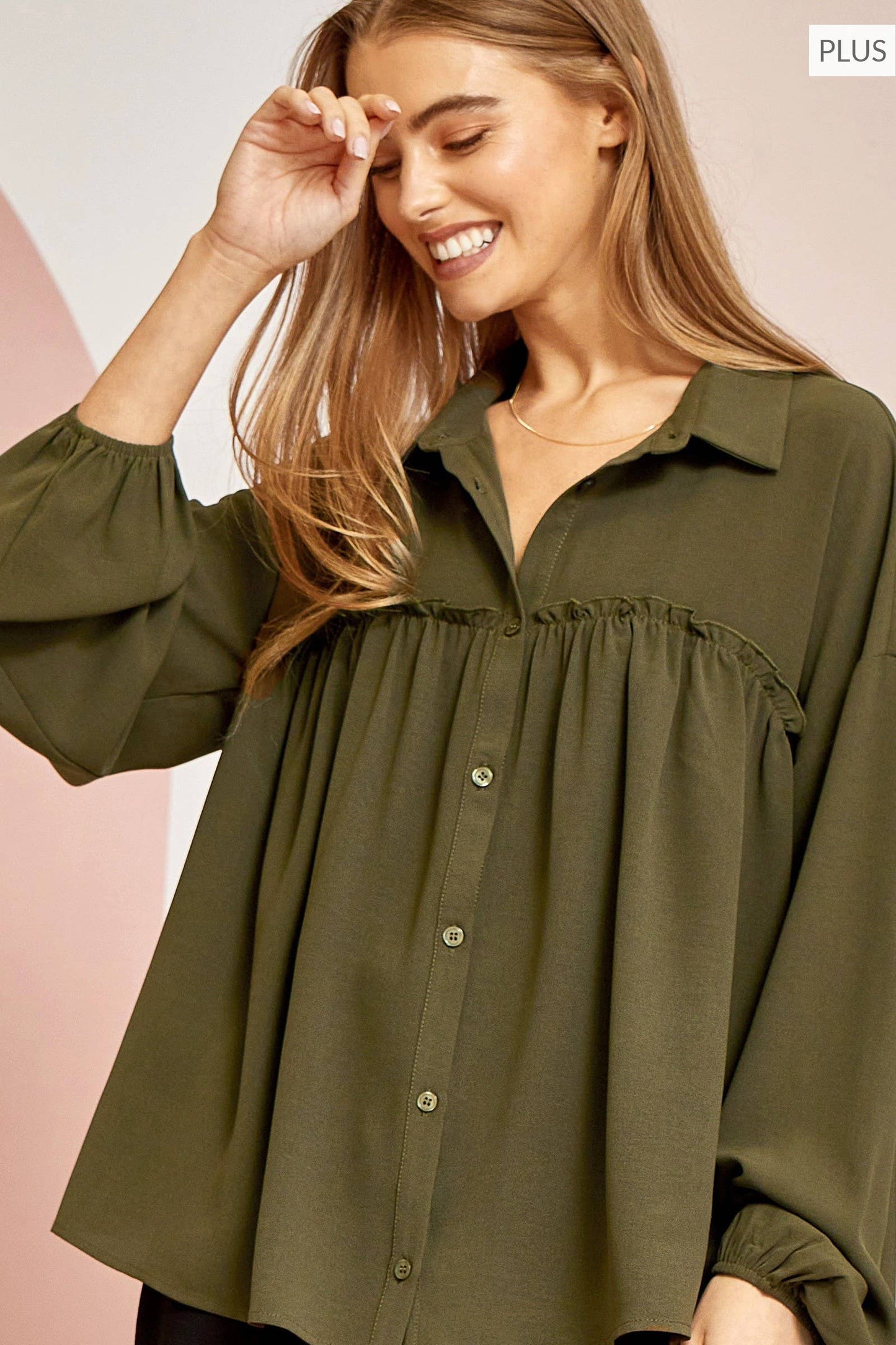 PLUS SIZE Oversized Button-Down Top