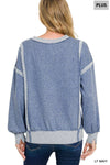 Plus Washed Bottom Band Exposed-seam Sweatshirt