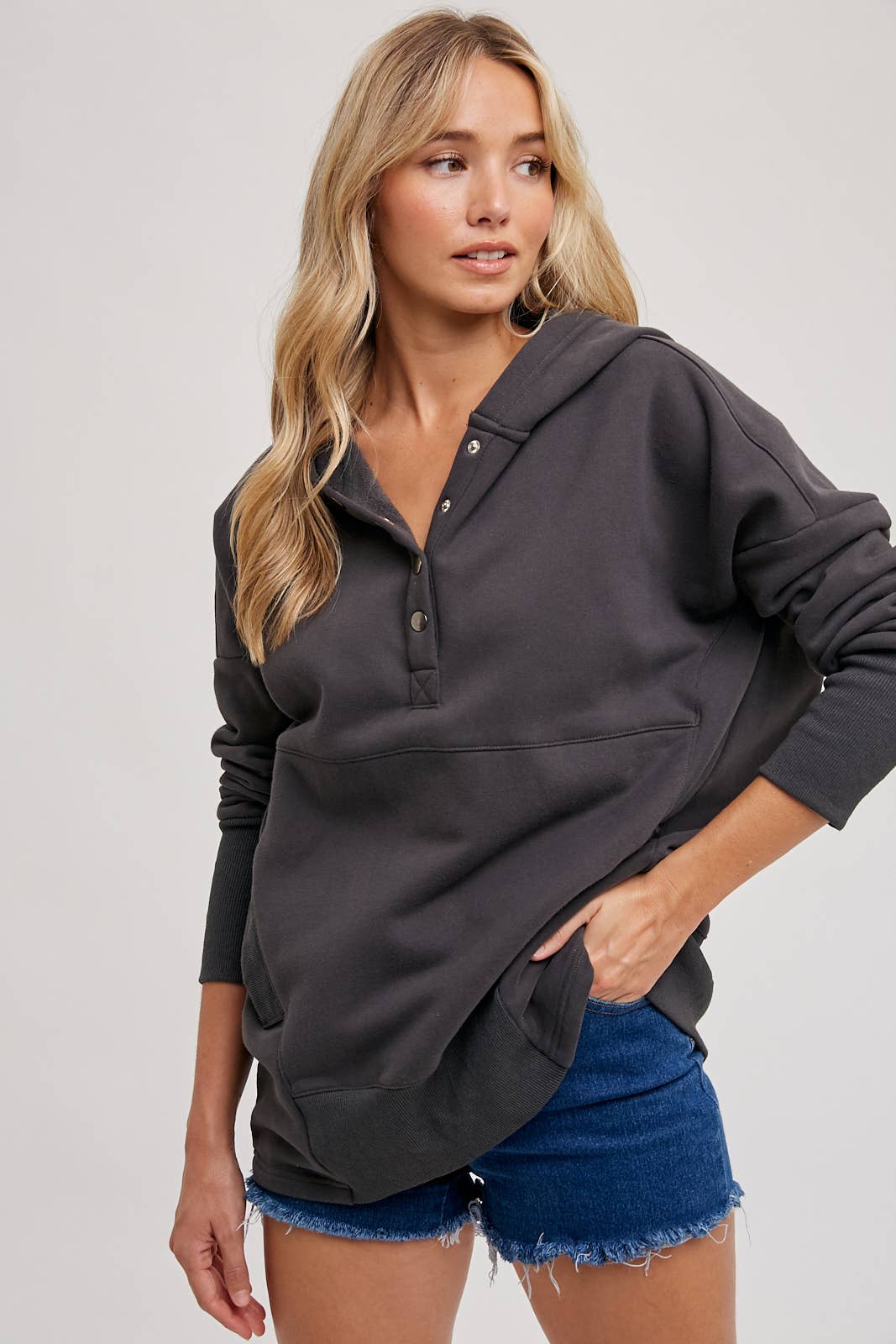 FRENCH TERRY DOLMAN SLEEVE KNIT TUNIC HOODIE