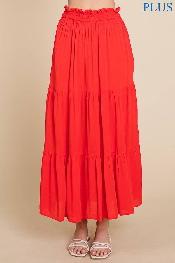 Plus Smocking Waist Tiered Long Skirt