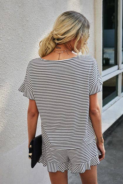 🎉SALE🎉 Round Neck Striped Top Short Set