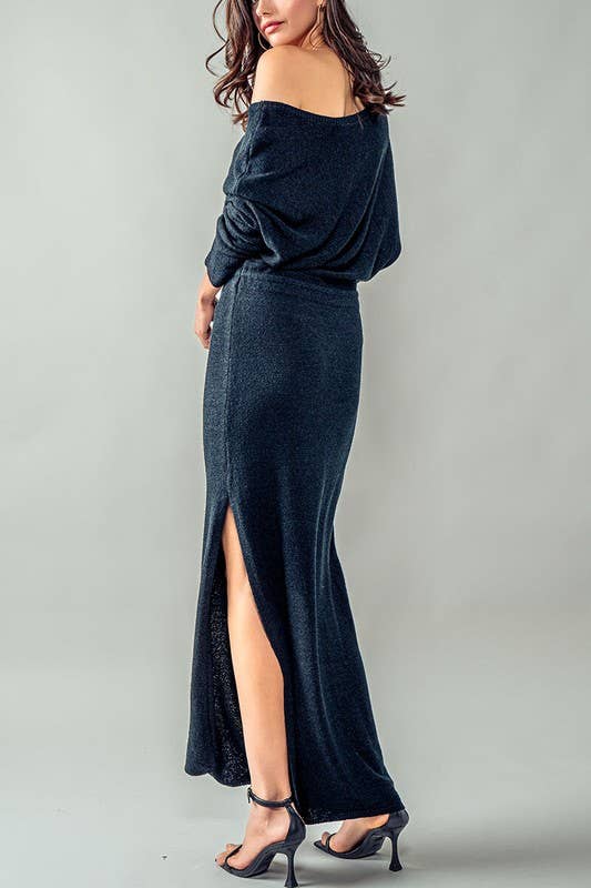 ONE OFF SHOULDER MAXI RIB DRESS