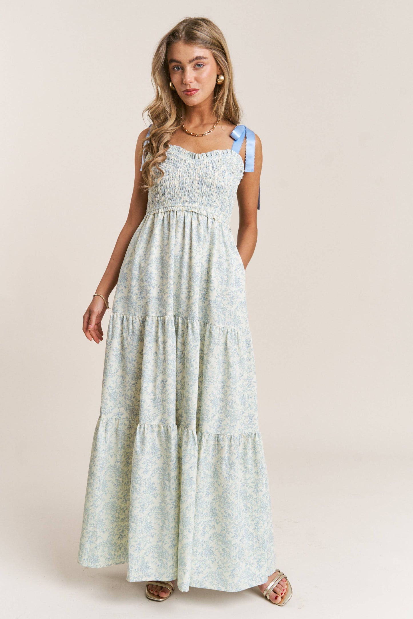 Empire Neck Line Floral Tiered Maxi Dress