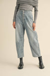 DENIM BUTTON FRONT BARREL PANTS