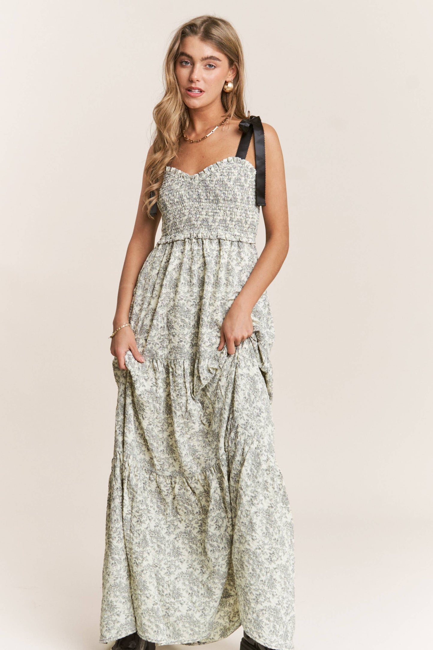 Empire Neck Line Floral Tiered Maxi Dress