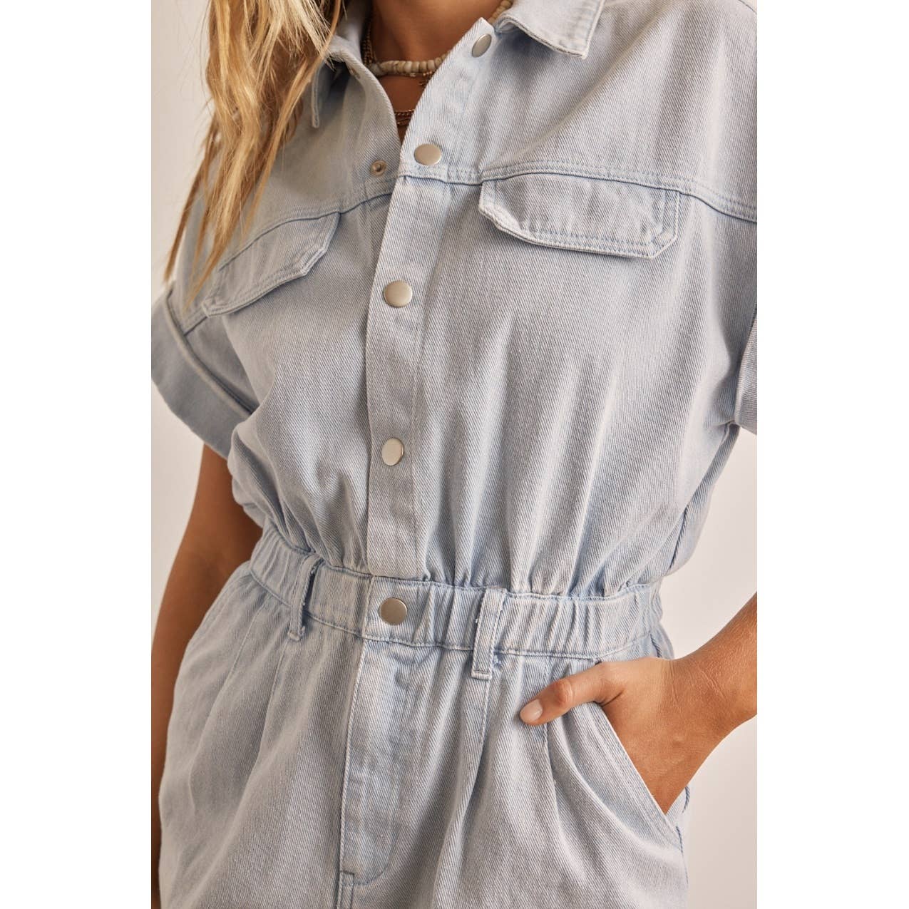 🎉SALE!!🎉 DENIM WASHED ROMPER WITH FRONT BUTTON DOWN DETAIL