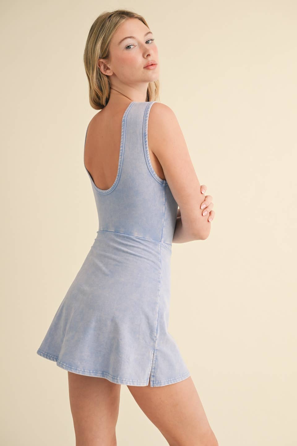 Mineral Wash Wrap Tie Front Dress