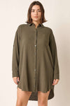 PLUS GAUZE OVERSIZED LONG SLEEVE SHIRT DRESS