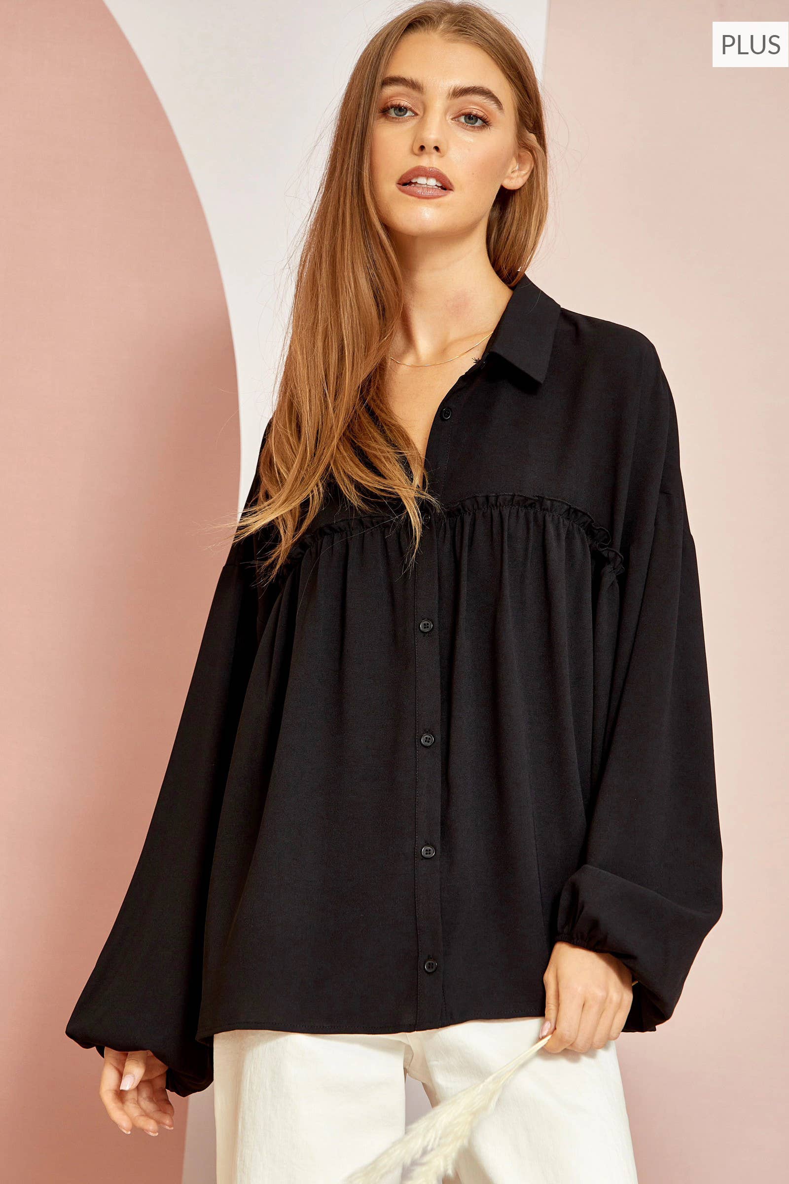 PLUS SIZE Oversized Button-Down Top