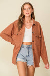 Plus Size Long Sleeve Button Down Brushed Waffle Shacket