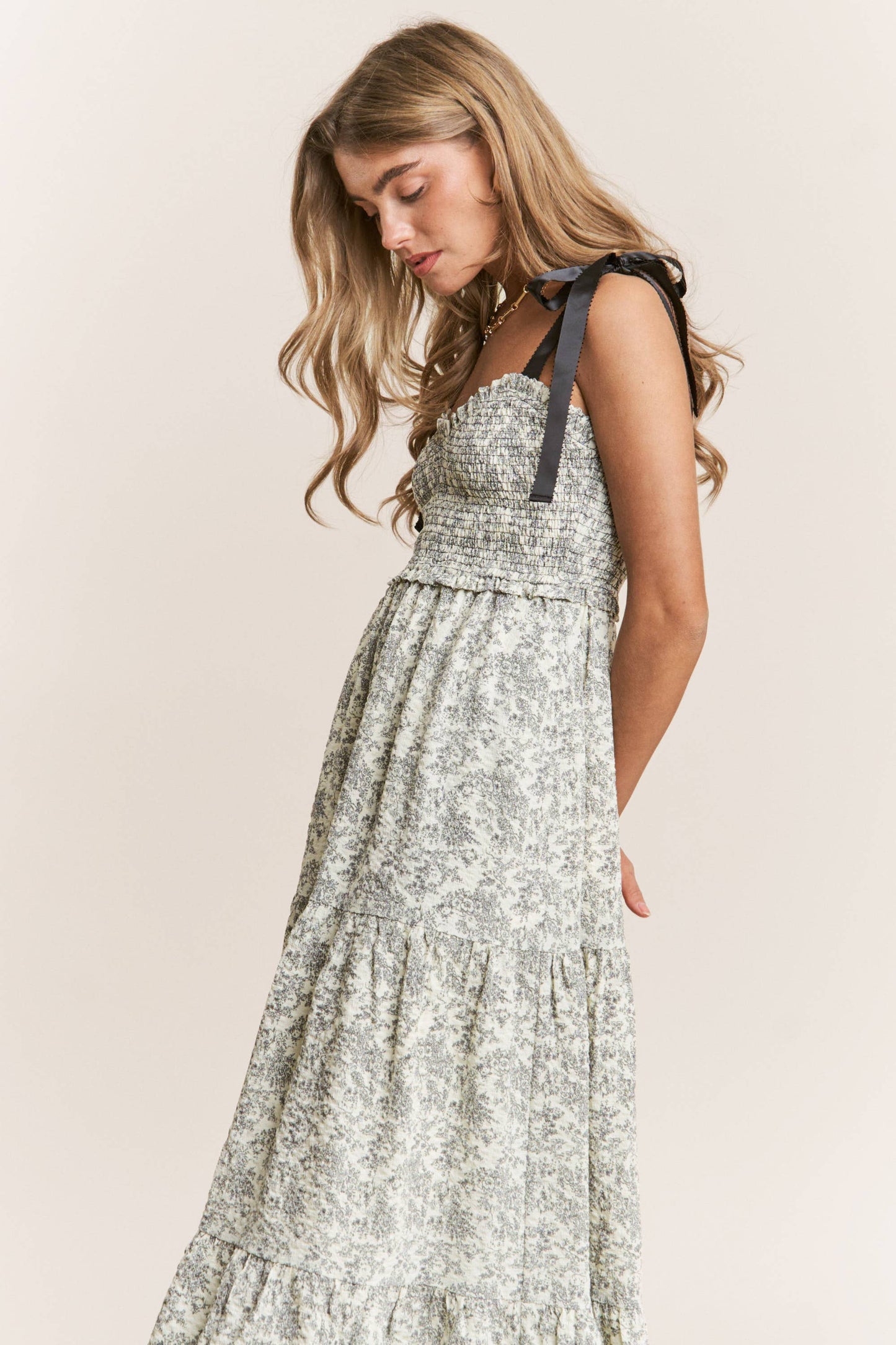 Empire Neck Line Floral Tiered Maxi Dress