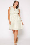 Nurode Plus Size Sleeveless Button Down Stripe Dress in Sage