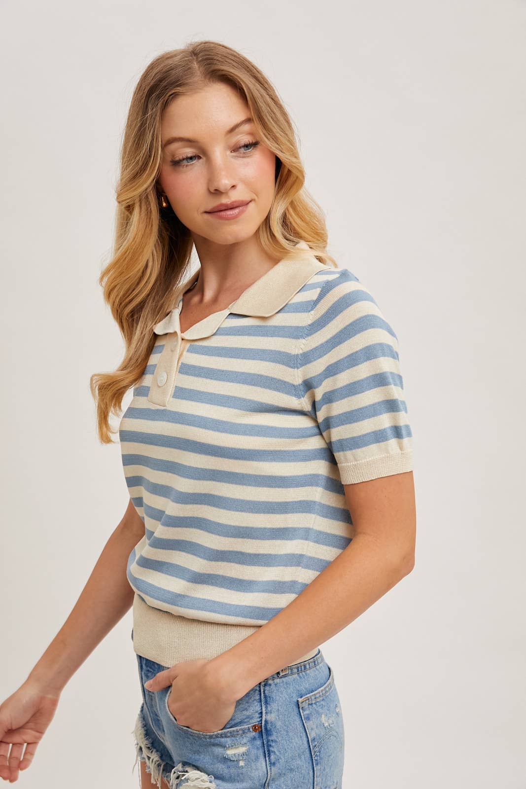 STRIPED CONTRAST KNIT POLO SHIRT