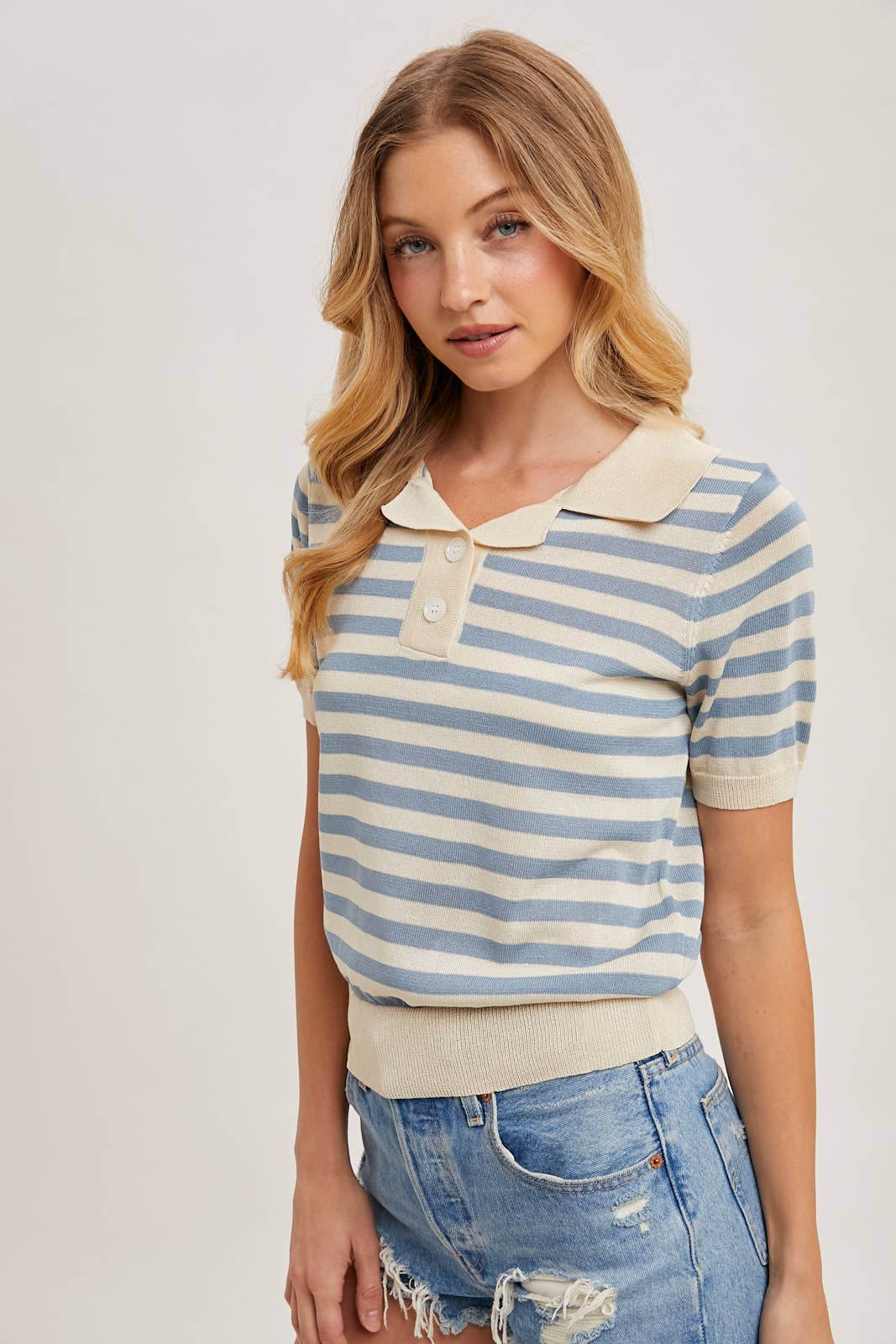 STRIPED CONTRAST KNIT POLO SHIRT