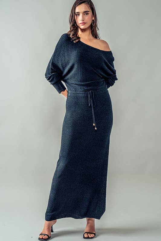 ONE OFF SHOULDER MAXI RIB DRESS