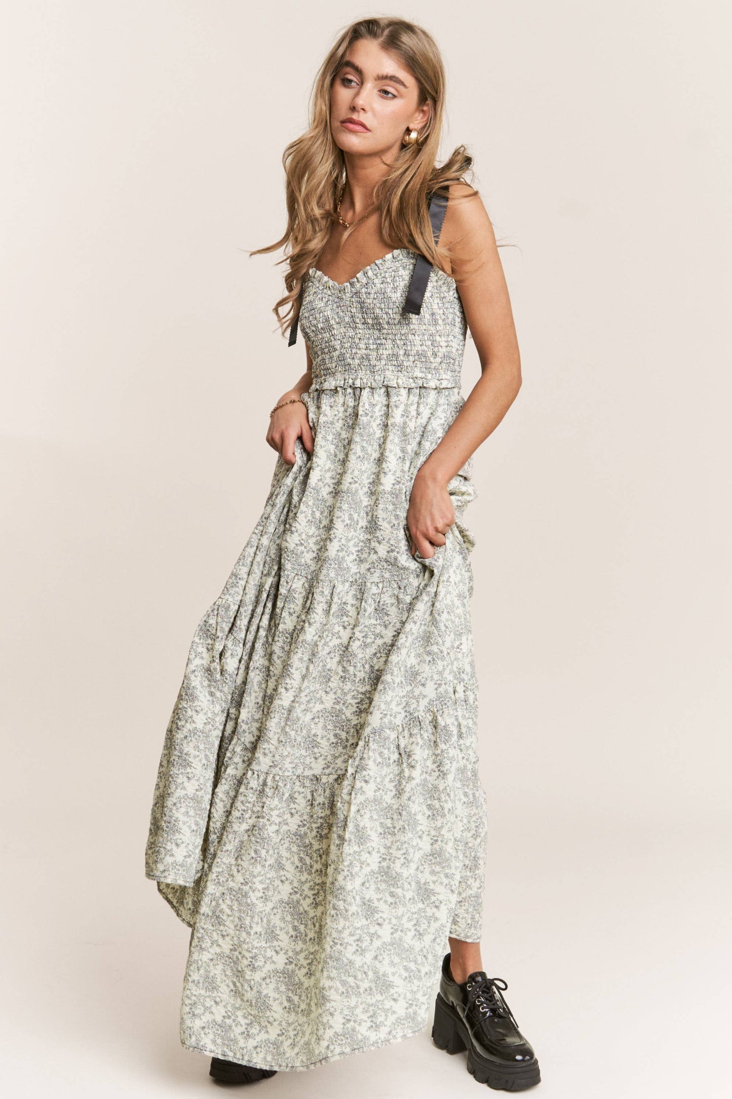 Empire Neck Line Floral Tiered Maxi Dress