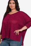 Plus 3/4 Sleeve V-neck Hi-low Hem Jacquard Sweater