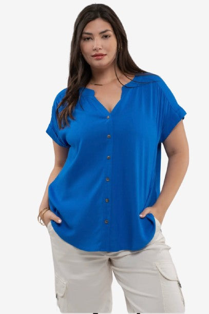 PLUS SIZE ROLL SLEEVE BUTTON DOWN SHIRT