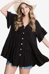 Plus Size Button Up Ruffled Babydoll Tunic Top