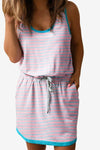 Stripe Contrast Trim Pocketed Casual Tank Dress