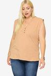 PLUS SIZE V-NECK BUTTON TOP