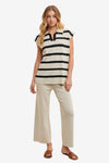 STRIPED POLO KNIT TOP AND STRAIGHT LEG PANTS SET